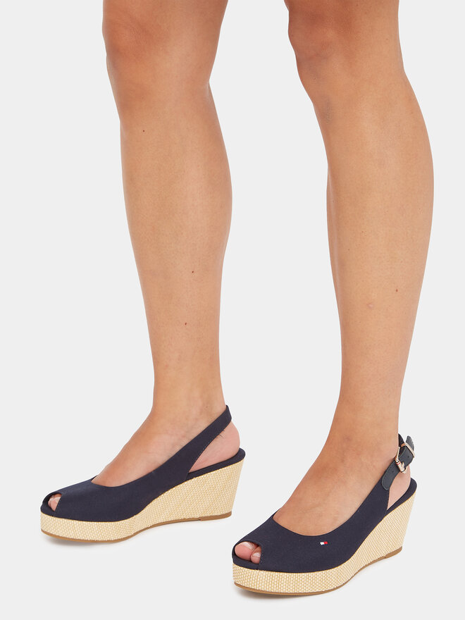 Espadrilles Tommy Hilfiger Iconic Elba Sling Back Wedge FW0FW04788 Bleu marine chaussures