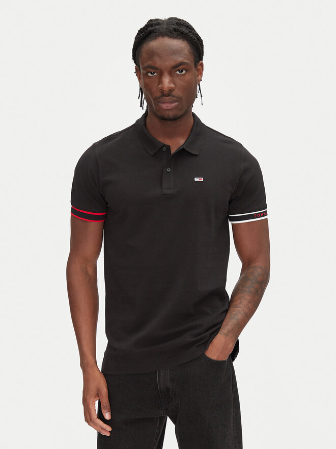 Tommy Jeans Tommy Jeans Polo marškinėliai Flag Cuff DM0DM21306 Juoda Slim Fit
