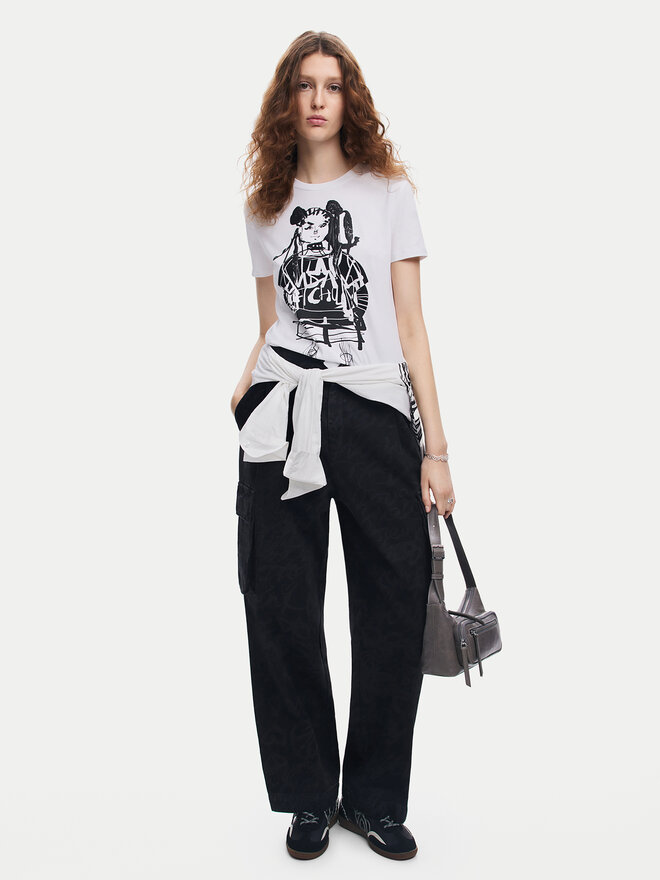 Desigual Desigual Marškinėliai Choi Lacroix 24WWTK90 Balta Slim Fit