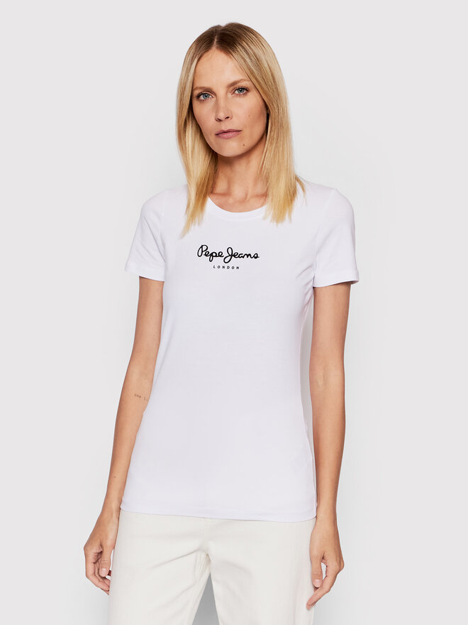 Pepe Jeans Pepe Jeans Marškinėliai New Virgina PL505202 Balta Slim Fit