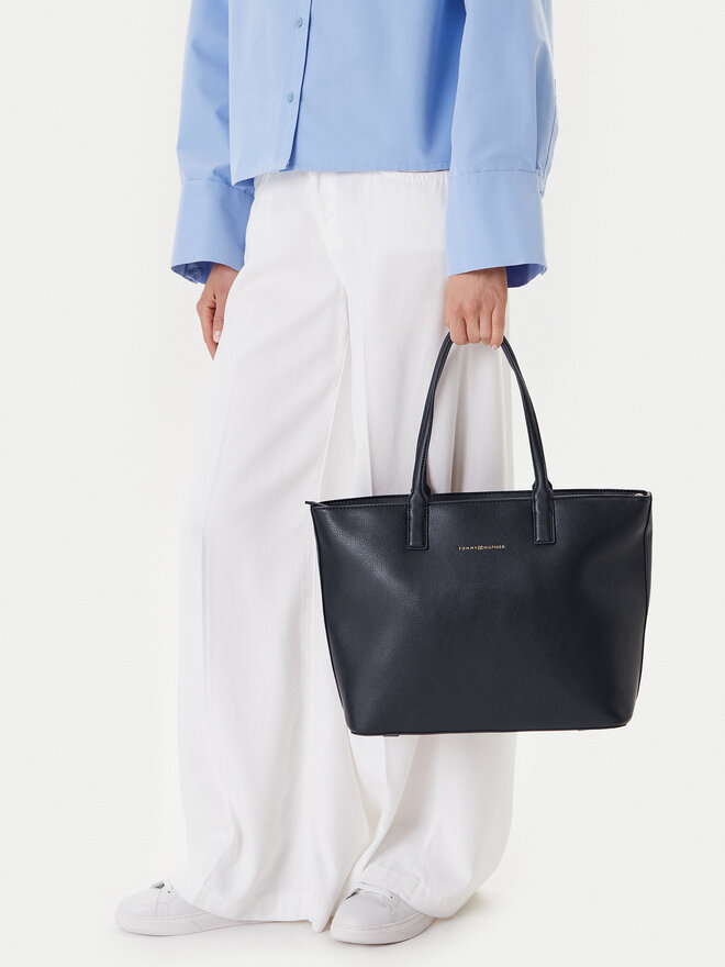 Tommy Hilfiger Handtasche Tommy Hilfiger Th Logotape Tote AW0AW17449 Dunkelblau
