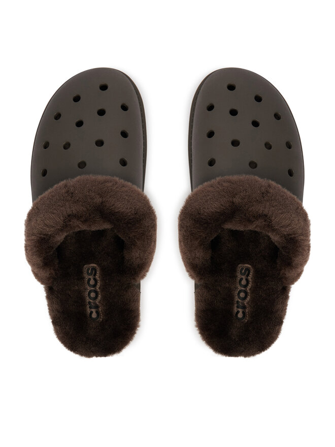 Crocs Тапочки Crocs Classic Fuzz Scuff 212143 Коричневий