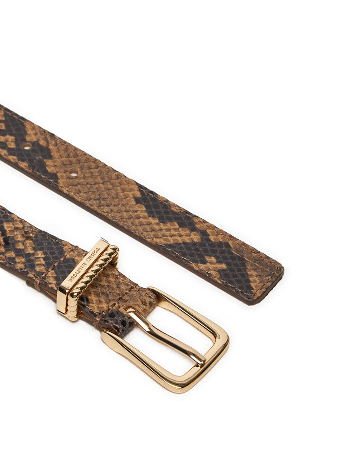 Tommy Hilfiger Dámský pásek Tommy Hilfiger Luxe Python AW0AW16610 Hnědá