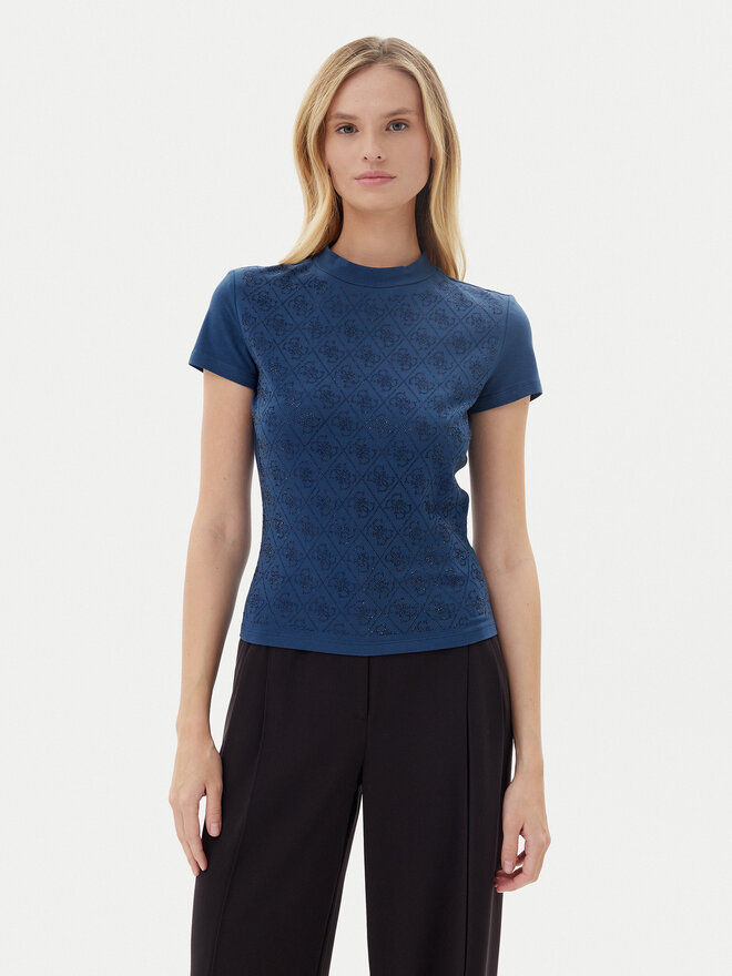 Guess Guess Majica W4BI26 J1314 Mornarsko modra Slim Fit