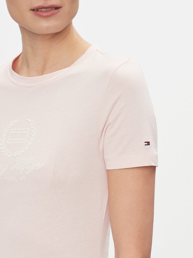 Tommy Hilfiger Tommy Hilfiger Camiseta Flag Script WW0WW41761 Rosa Slim Fit