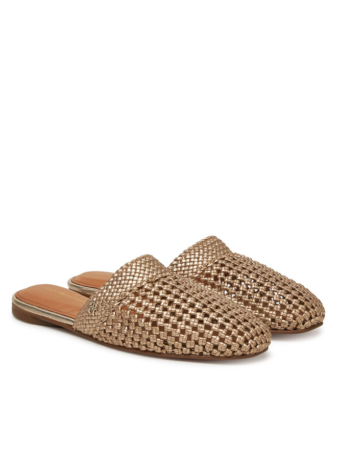 Tommy Hilfiger Nazouváky Tommy Hilfiger Crochet Metallic Leather Mule FW0FW08606 Zlatá