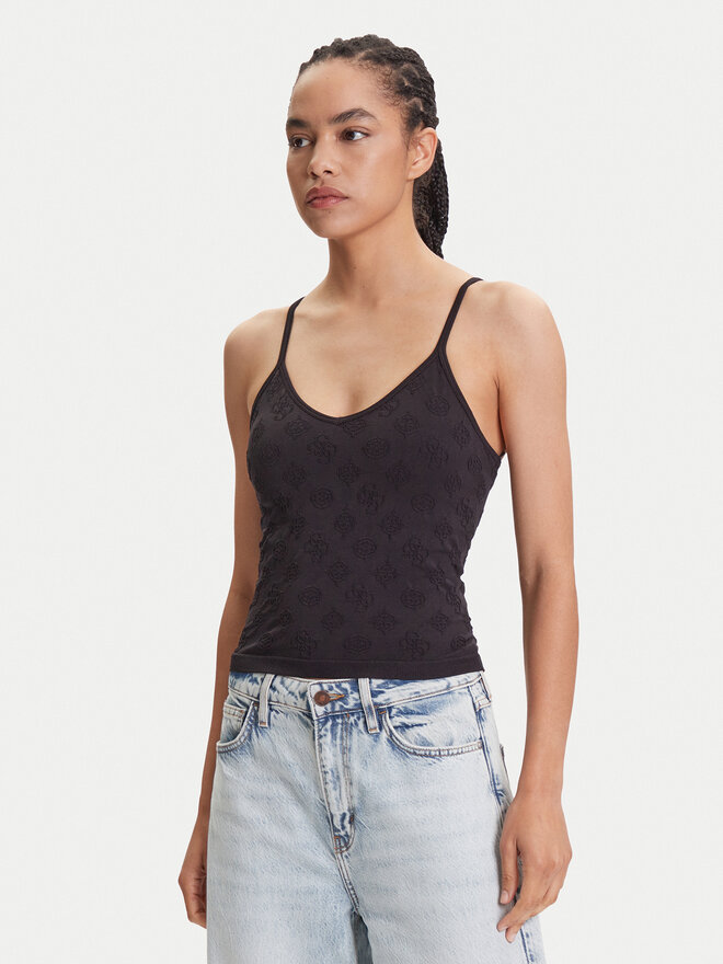 Guess Guess Τοπ V5YP05 Z3OA0 Μαύρο Slim Fit