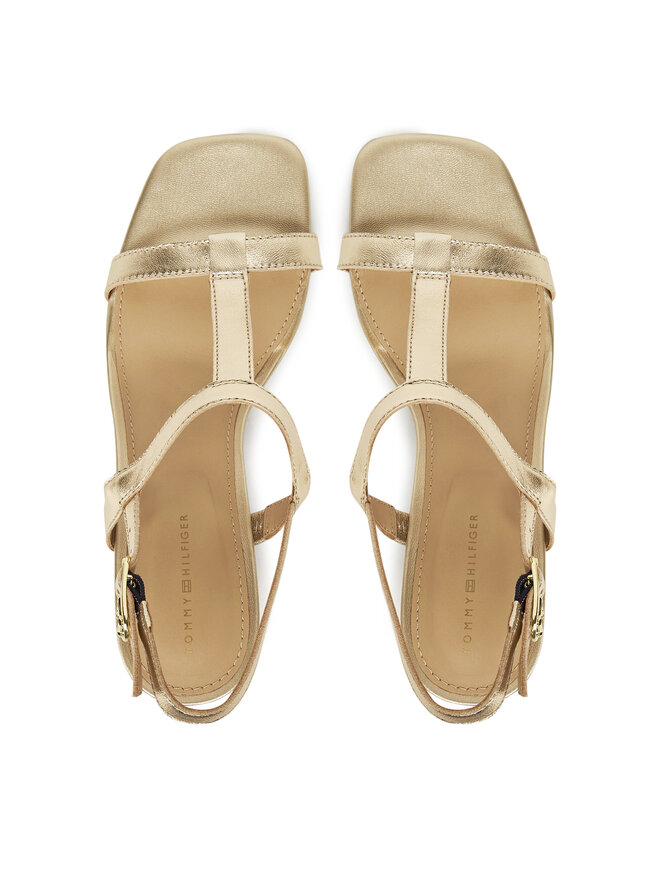 Tommy Hilfiger Sandały Tommy Hilfiger Leather Block Heel Sandal Metal FW0FW08590 Złoty