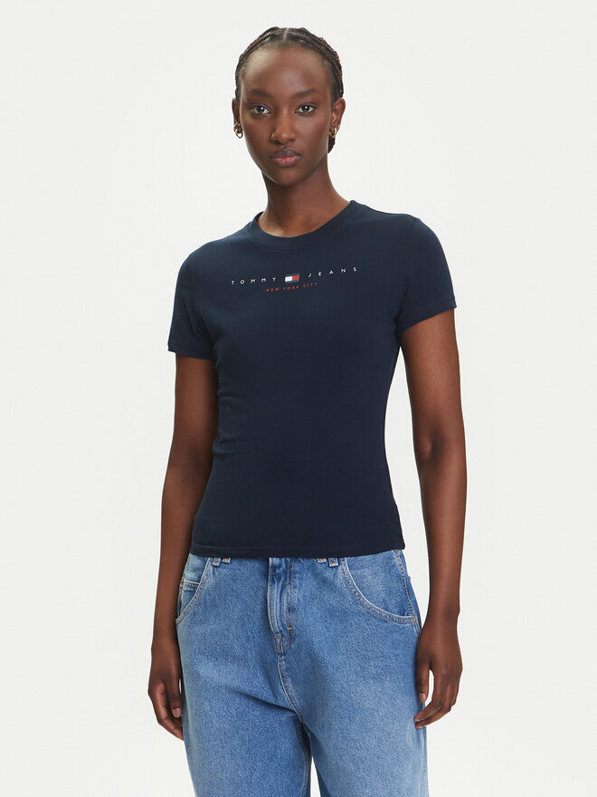 Tommy Jeans Tommy Jeans Marškinėliai Linear DW0DW21422 Tamsiai mėlyna Slim Fit