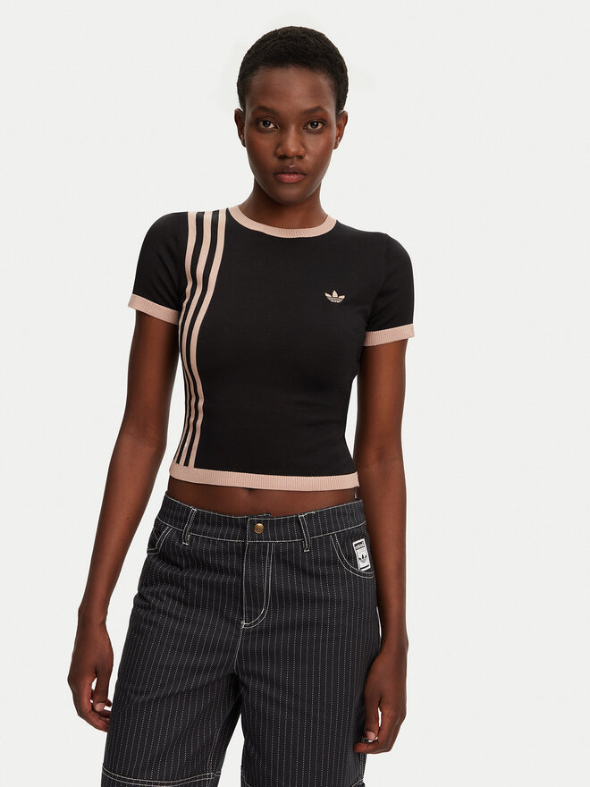 adidas adidas Majica Knitted 3-Stripes JJ0960 Črna Slim Fit