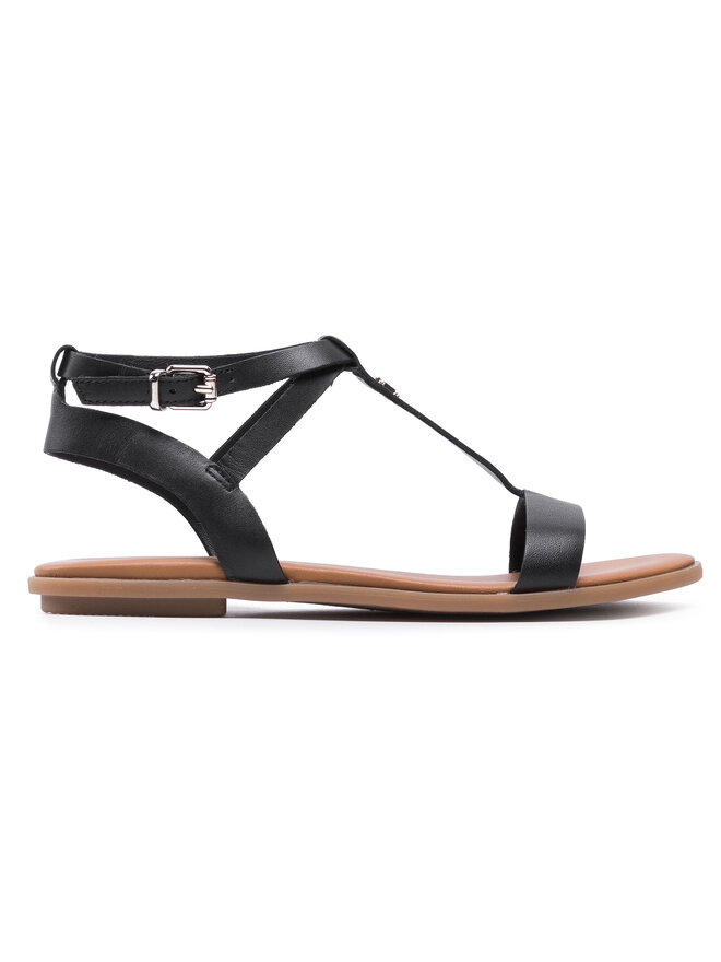 Tommy Hilfiger Sandale Tommy Hilfiger Feminine Leather Flat Sandal FW0FW05628 Crna