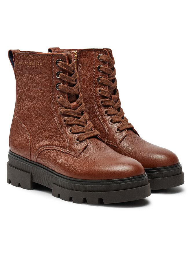 Tommy Hilfiger Stiefeletten Tommy Hilfiger Bicolor Leather Lace-Up FW0FW08160 Braun