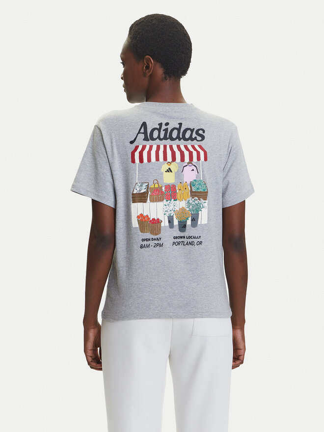 adidas adidas Marškinėliai Farmers Market Graphic KB2486 Pilka Regular Fit