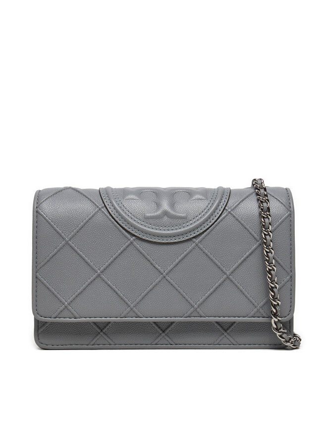 Sac a main Tory Burch Fleming Soft Polished Grain Chain Wallet 158604 Gris chaussures