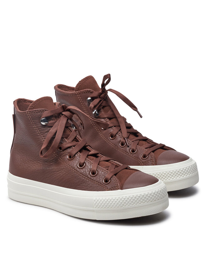 Converse Trampki Converse Chuck Taylor All Star Lift Platform Water Repellent Leather A10362C Brązowy