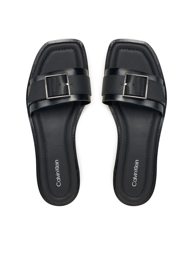 Calvin Klein Παντόφλες Calvin Klein Flat Slide W/Buckle - Lth HW0HW02490 Μαύρο