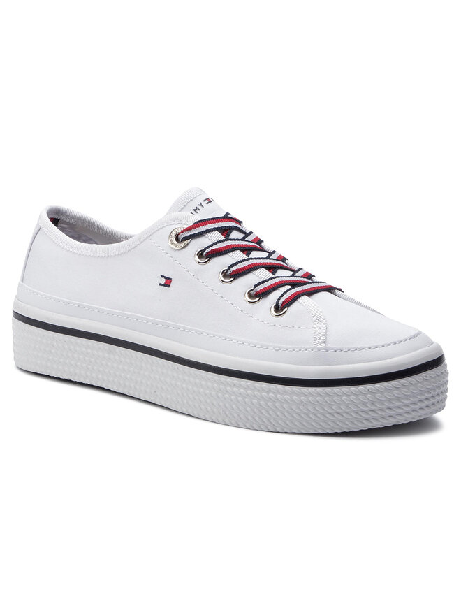 Tommy Hilfiger Sneakers aus Stoff Tommy Hilfiger Corporate Flatform Sneaker FW0FW04259 Weiß