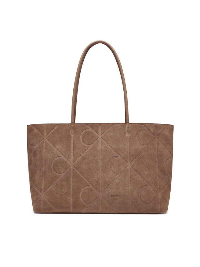 Calvin Klein Handtasche Calvin Klein Emblem Aop Embossed Suede Tote LV04F3334G Beige