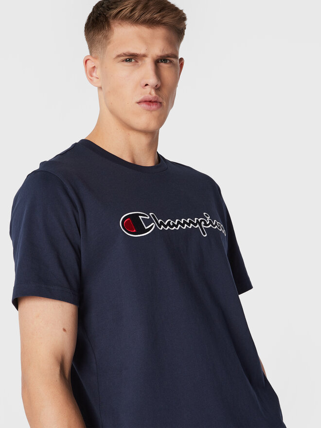Champion Champion Marškinėliai Script Logo Embroidery 218007 Tamsiai mėlyna Regular Fit