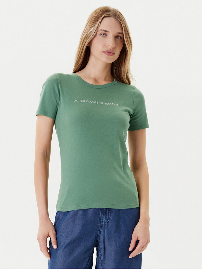 United Colors Of Benetton United Colors Of Benetton Marškinėliai 3GA2E16A2 Žalia Regular Fit