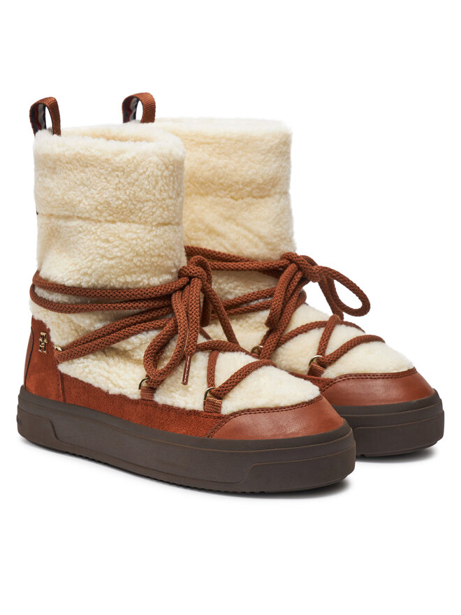 Tommy Hilfiger Snehule Tommy Hilfiger Lace-Up Faux Shearling Snowboot FW0FW08252 Béžová