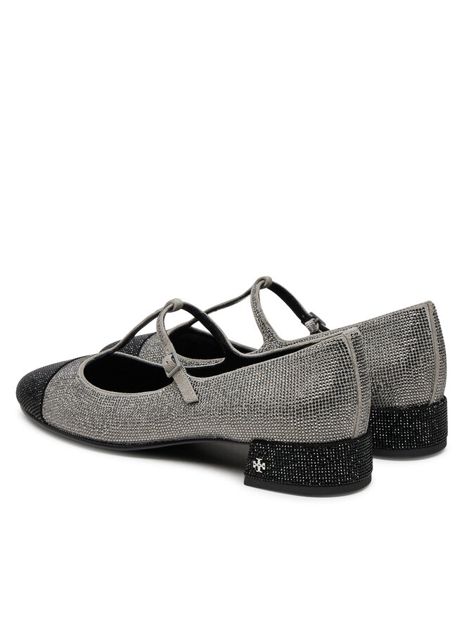 Tory Burch Baleriny Tory Burch Cap-Toe T-Strap Pave Heeled 159830 Srebrny