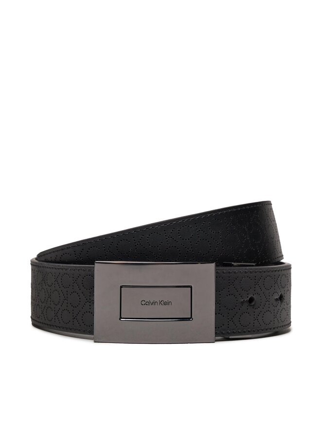 Calvin Klein Чоловічий ремінь Calvin Klein Adj/Rev Formal Plaque Mono 35mm K50K511573 Чорний