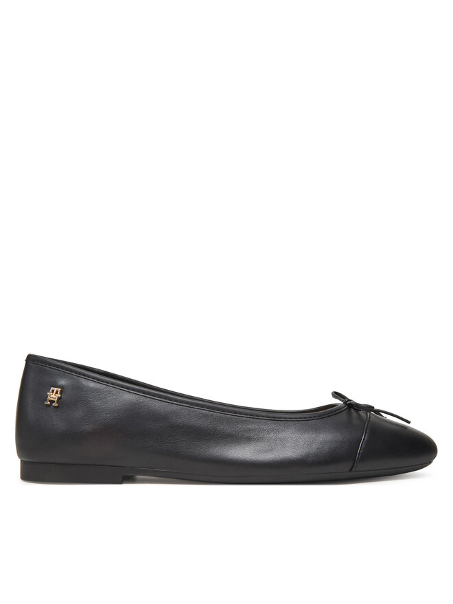 Tommy Hilfiger Μπαλαρίνες Tommy Hilfiger Toe Cap Leather Ballerina FW0FW08759 Μαύρο
