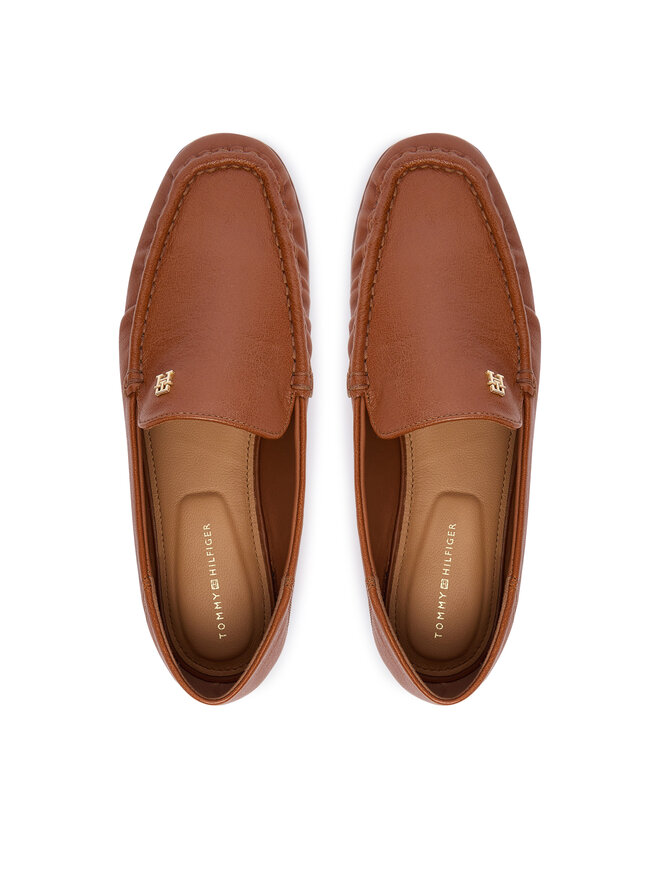 Tommy Hilfiger Slipper Tommy Hilfiger Leather Ruched Toe Loafers FW0FW09250 Braun