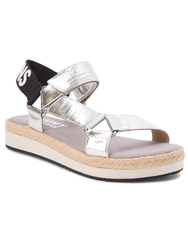 Espadrilles Tommy Jeans Fresh Modern Metallic Sandal EN0EN00218 Argent chaussures