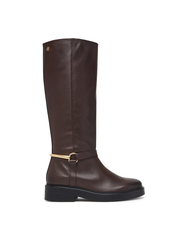 Tommy Hilfiger Klassische Stiefel Tommy Hilfiger Th Stud Leather Knee Riding Boot FW0FW09608 Braun