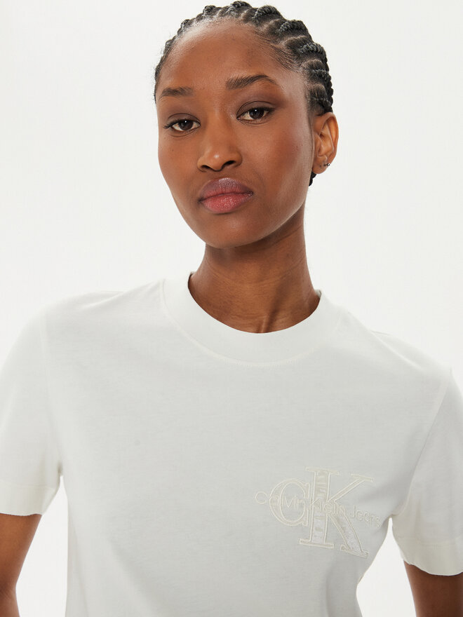 Calvin Klein Jeans Calvin Klein Jeans T-Shirt Satin Applique J20J223925 Εκρού Regular Fit