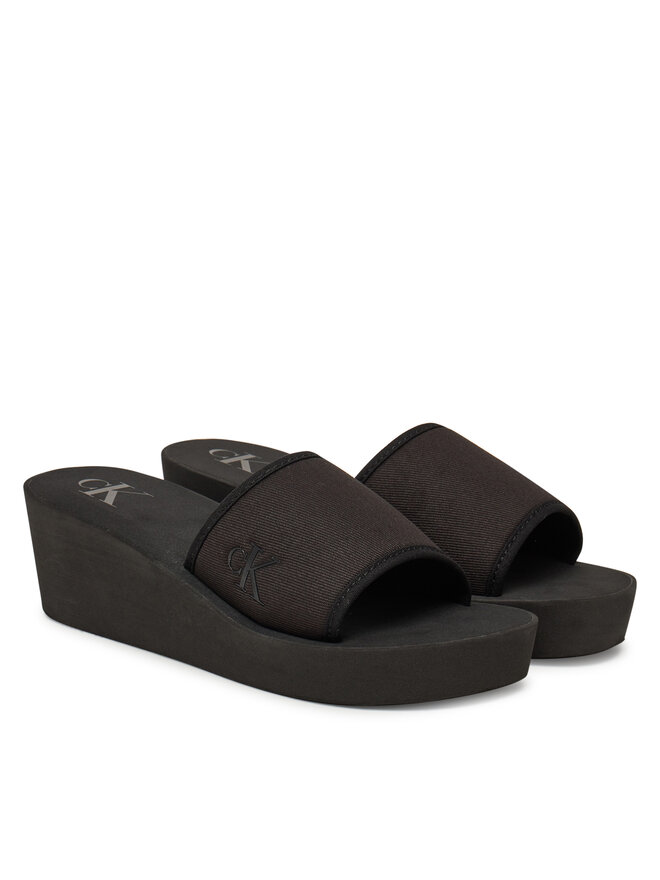Calvin Klein Jeans Papucs Calvin Klein Jeans Beach Wedge Slide Canvas YW0YW01725 Fekete