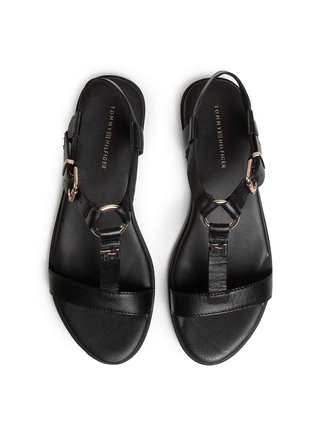 Tommy Hilfiger Sandalen Tommy Hilfiger Feminine Leather Flat Sandal FW0FW04882 Schwarz