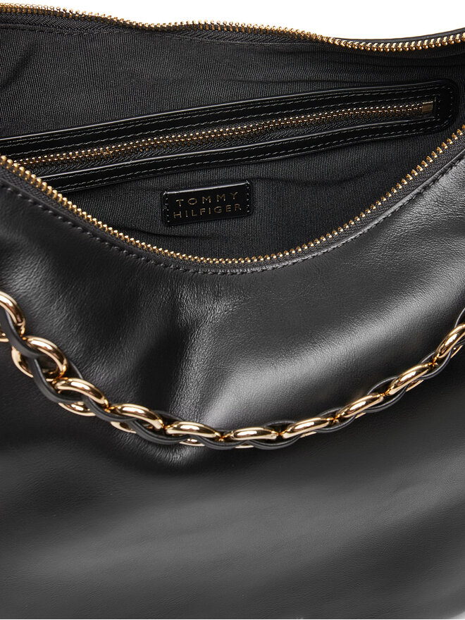 Tommy Hilfiger Handtasche Tommy Hilfiger Moon Leather Hobo AW0AW17468 Schwarz