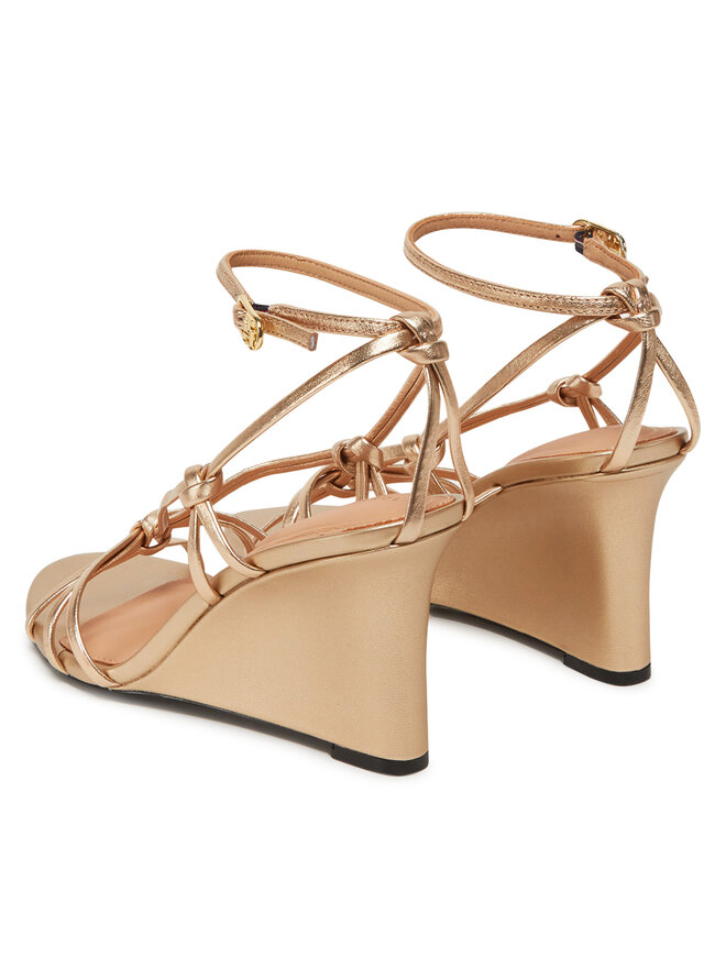 Tommy Hilfiger Sandale Tommy Hilfiger Metal Leather Knots Wedge Sandal FW0FW08801 Auriu