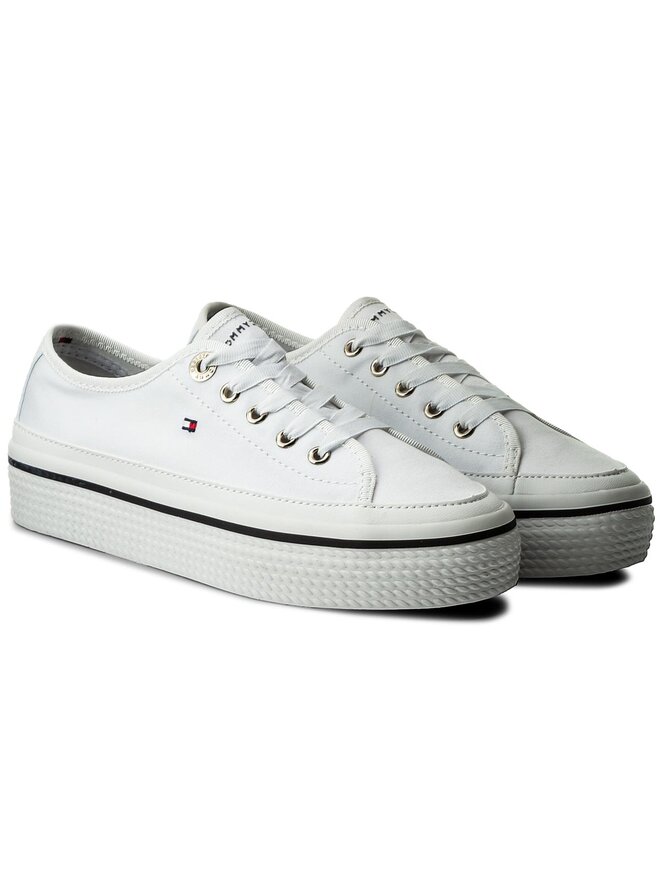Sneakers aus Stoff Tommy Hilfiger Corporate Flatform Sneaker FW0FW02456 WeiB eschuhe