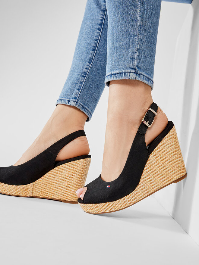Tommy Hilfiger Espadrillas Tommy Hilfiger Iconic Elena Sling Back Wedge FW0FW04789 Nero