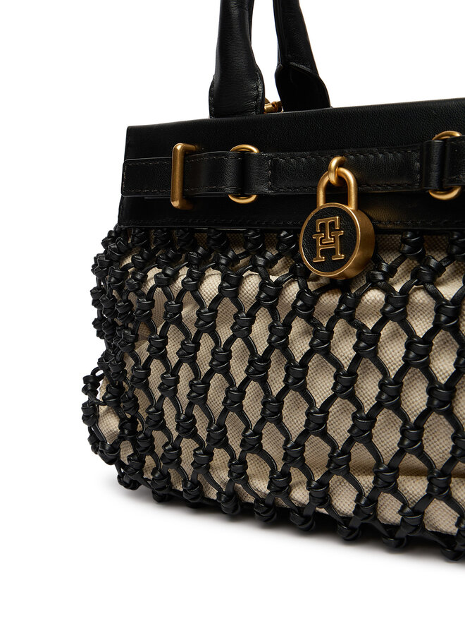 Tommy Hilfiger Handtasche Tommy Hilfiger American Icon Mini Tote Macrame AW0AW18542 Schwarz
