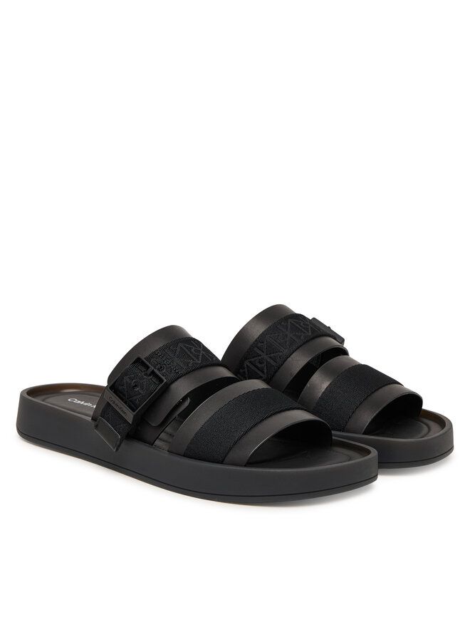 Calvin Klein Pantoletten Calvin Klein Ergon Buckle Sandal Wb Lth Aop HM0HM02096 Schwarz
