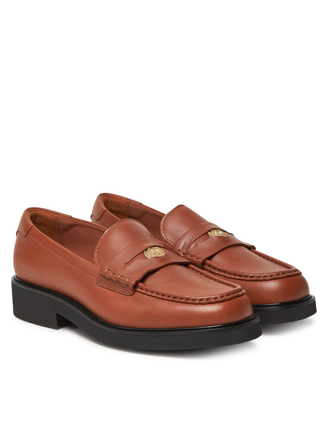 Tommy Hilfiger Loaferke Tommy Hilfiger Crest Squarish Toe Penny Loafer FW0FW08633 Rjava
