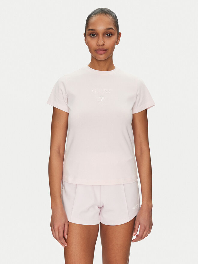 Guess Guess Marškinėliai V4YI21 KCDH1 Rožinė Slim Fit