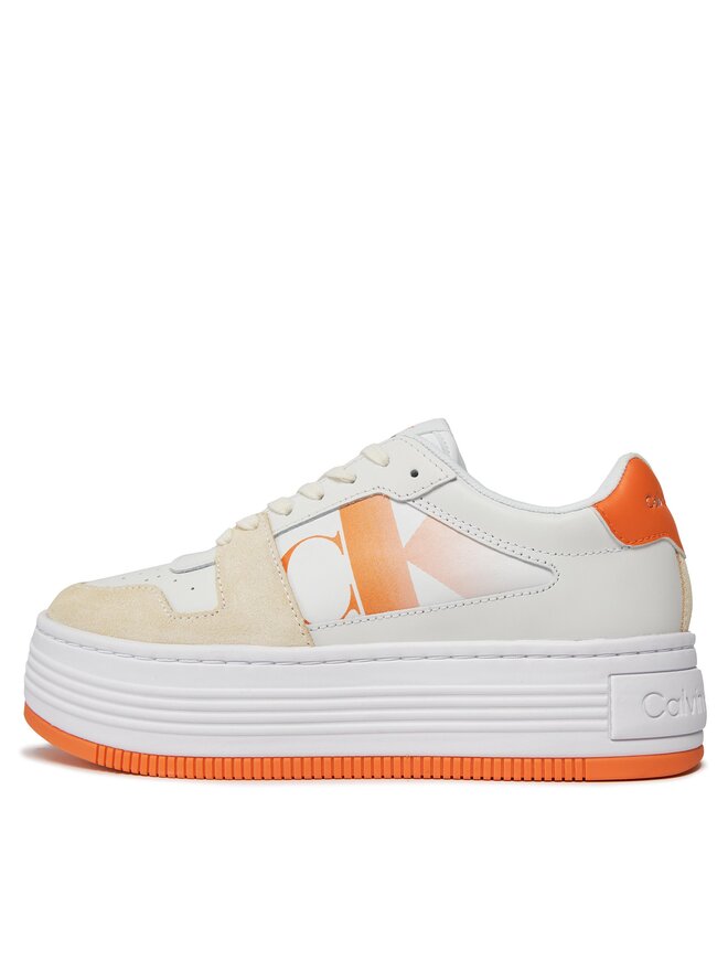 Calvin Klein Jeans Sneakersy Calvin Klein Jeans Bold Flatf Low Lace Mix Nbs Sat YW0YW01308 Bílá