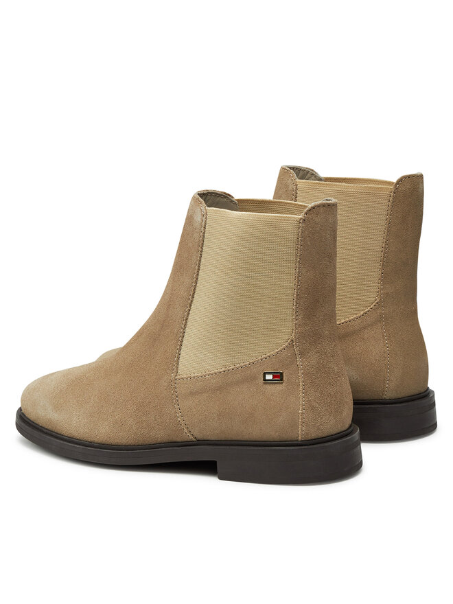 Tommy Hilfiger Kotníková obuv s elastickým prvkem Tommy Hilfiger Flag Suede Low Chelsea FW0FW08176 Béžová
