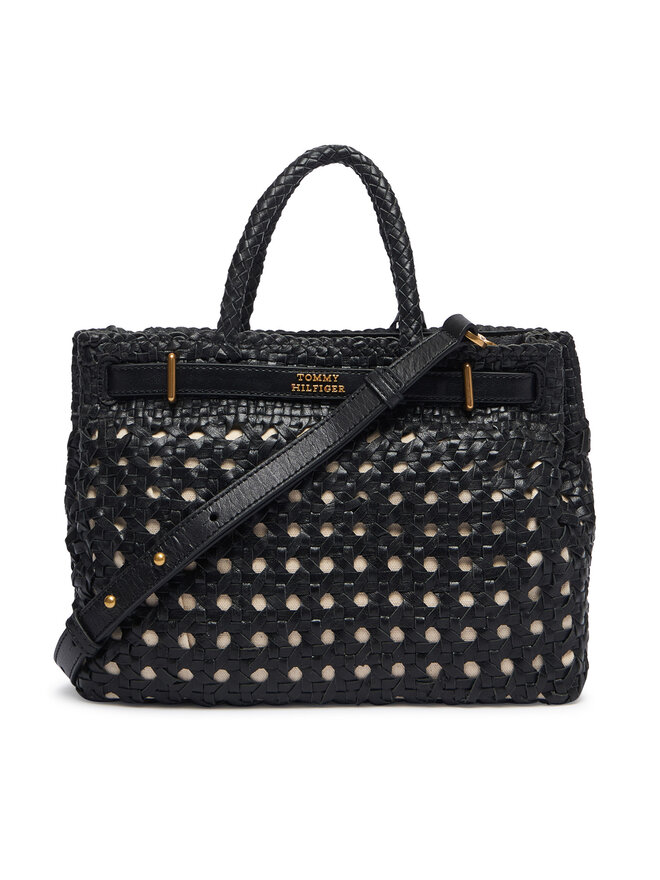 Tommy Hilfiger Handtasche Tommy Hilfiger American Icon Mini Tote Braided AW0AW18734 Schwarz