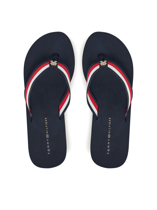 Tommy Hilfiger Japonki Tommy Hilfiger Th Corporate Wedge Beach Sandal FW0FW08520 Granatowy