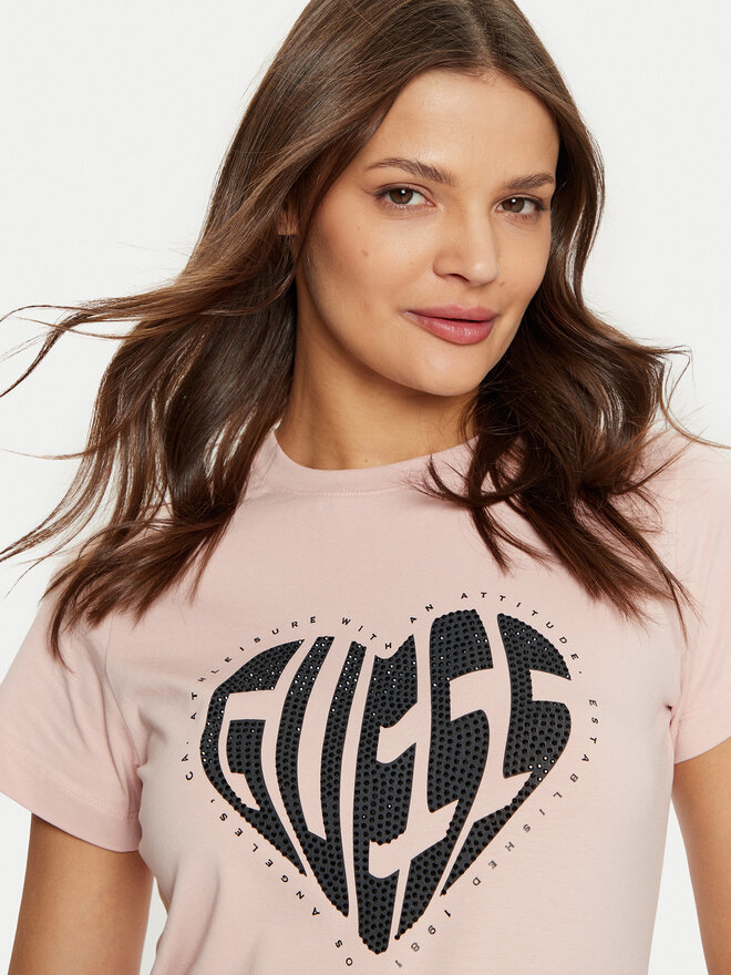 Guess Guess Póló V5RI08 J1314 Rózsaszín Slim Fit