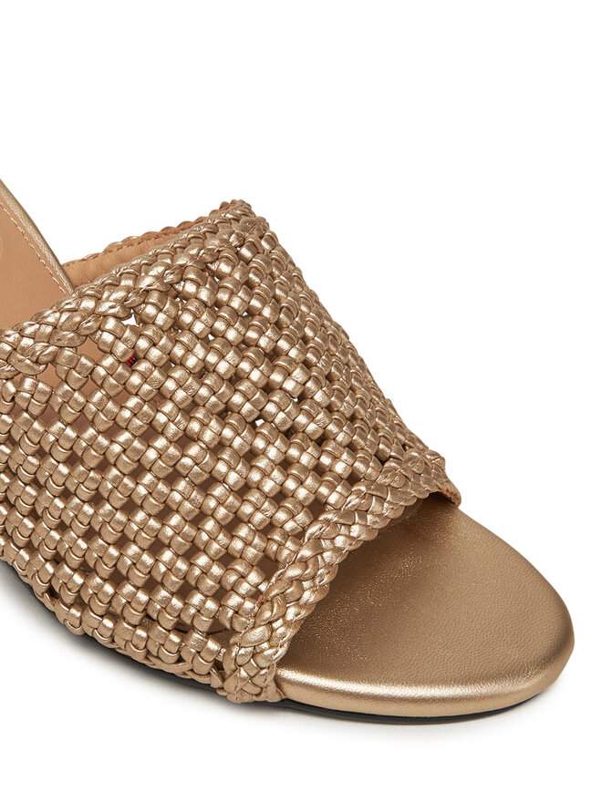 Tommy Hilfiger Klapki Tommy Hilfiger Crochet Metallic Lthr Wedge Mule FW0FW08812 Złoty