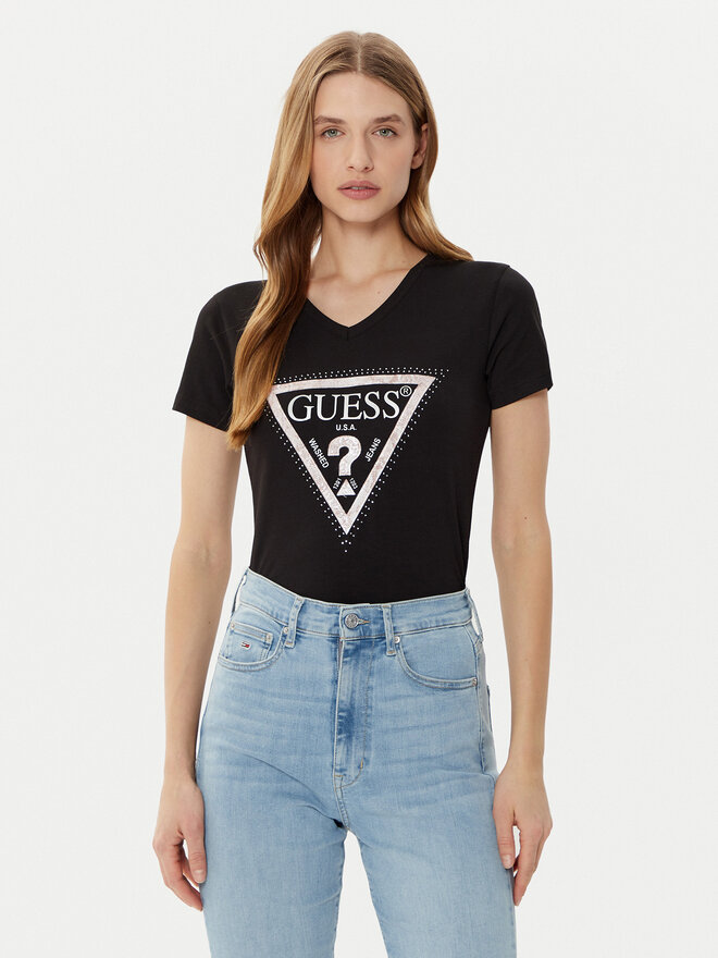 Guess Guess Marškinėliai W5RI21 J1314 Juoda Regular Fit