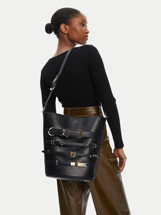 PINKO Kabelka PINKO Belts Bucket PE 25 PLTT 104366 A26K Černá